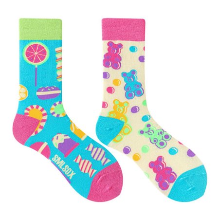 5 par Många stilar av AB-strumpor asymmetriska kreativa trendiga strumpor roliga par mandarinanka färgade mellanhöga strumpor