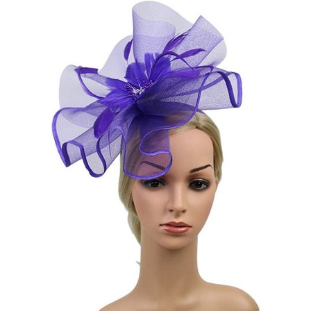 (Lilla) bikini mesh brudeslør kvinner kreative modeller fest ball hårbånd hårbånd dobbeltbruk overdrevet mesh bowler hatt fjær bryllupsfoto h