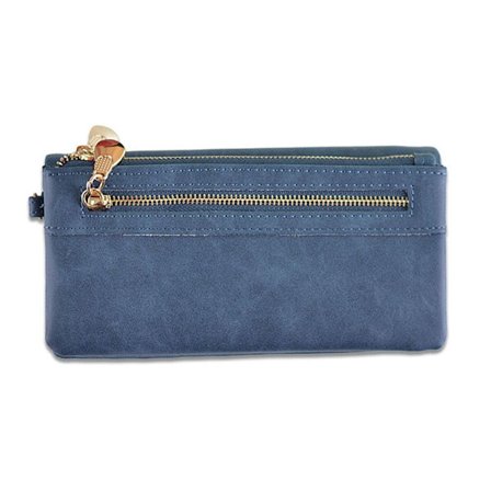 Dobbelt lynlås pung til kvinder, lang mobiltelefon taske PU stor