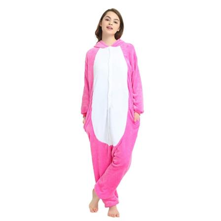 Unisex voksen Onesie pyjamas plysj en bit white&rosered L