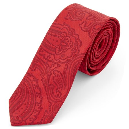 Vintage Red Paisley Polyester Tie for Men - Patterned Ties
