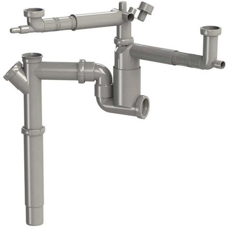 Faluplast Falu 3Flex Vannlås for oppvaskbenk, grå, med teleskoprør, Innendørsavløp