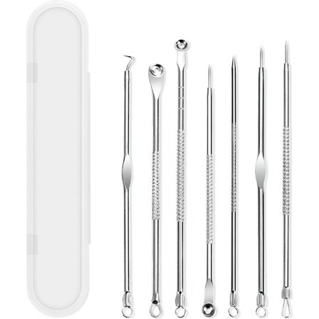 Comedone Ske - Sæt med 7 - Comedone Ekstraktor - Fjernelse af hudorme - Hudormefjerner