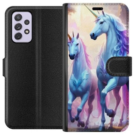 Yhteensopiva Lompakkokotelo Samsung Galaxy A52s 5G Magiset yksisarvet vaaleanvärisessä sadunomaisessa maailmassa, jossa on pastellivärit, hohtavat har