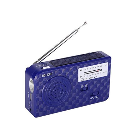 Blå AM/FM-radio manuel lommelygte solradio LED-lommelygte håndsving nødopladning
