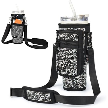 Bling Diamant vattenflaskpåse för Stanley 40/30 oz tumbler med korthållare, med justerbar rem för Stanley Cup-tillbehör