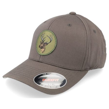 Hunter - Grå flexfit Keps - Woven Deer Circle Patch Dark Grey Flexfit @ Hatstore