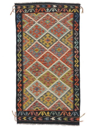 Oriental Kilim Afghan Old Style Rug 98X191 Brown/Black Wool