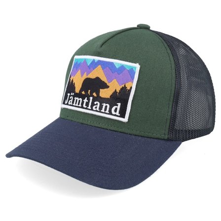 Wild Spirit - Verde trucker Boné - Swedish Jämtland Landscape Dark Green/Black/Navy A-Frame Trucker @ Hatstore
