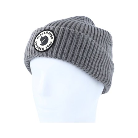 Fjällräven - Šedá pom Beanie - 1960 Lite Logo Grey Knit Short Beanie @ Hatstore