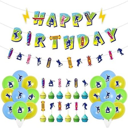 Skateboard fødselsdag dekoration skateboard tema banner skateboard fødselsdag forsyninger silhuet ballon skateboard kage top skateboard cupcake top