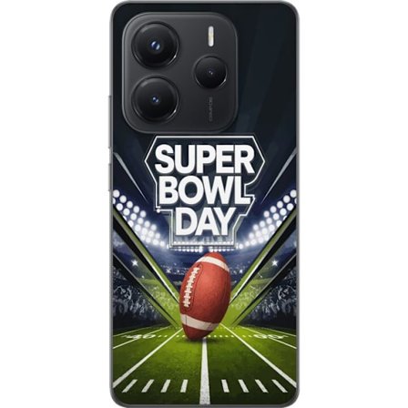 Yhteensopiva Puhelinkuori Xiaomi Redmi Note 14 5G Super Bowl Day juliste, jossa amerikkalainen jalkapallo valaistuksella varustetulla areenalla dramaa