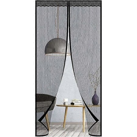Myggnät för Dörrar 90 x 210 cm, Kraftigt för Altandörr, Myggnät med Starka Magneter och Magisk Tejp, (Svart)