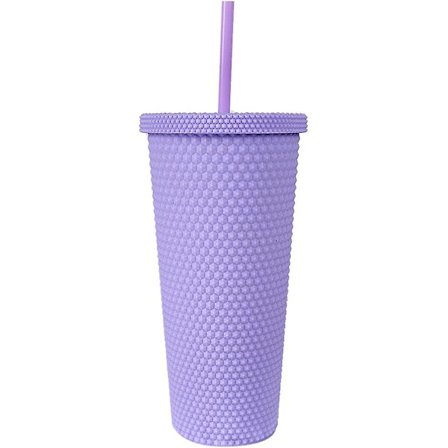 24oz Studded Mat Lilla Tumbler, Genanvendelig Plastikkop, Med Låg Og Sugerør, Studded Double Venti Kop, 100% BPA-fri, Isoleret Kun Til Kolde Drikke, 