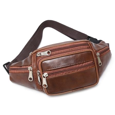 Läder Fanny Pack Herr Läder Midjeväska Sport Resor Vandring brown