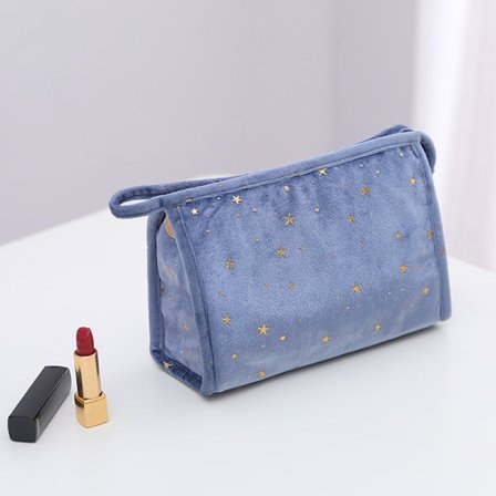 Salkkumainen sininen 21,5 * 8 * 15 cm / 0,1 kg naisten sametti kosmetiikkalaukku matkustuskäsipesulaukku sametti kosmetiikan säilytyslaukku