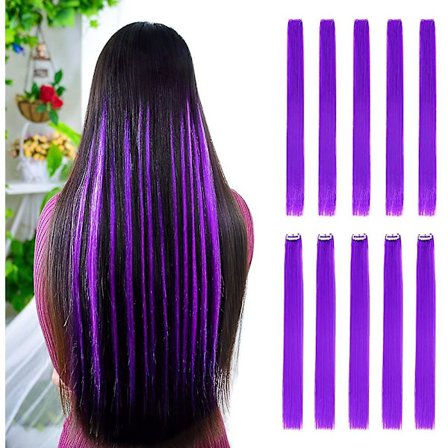 10 kpl Värillisiä Klipsipidennyshiuksia 22" Suorat Muotikampaukset Juhliin
