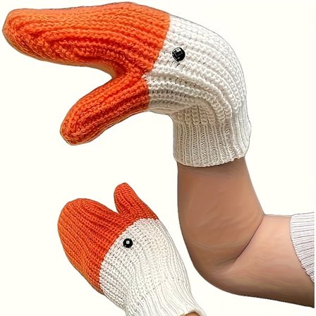 1 par 's & 's gås-/Banshee-liknande en-fingerhandskar - Anka/gåsnäbb & ögon design, varm vinter-liknande textur, elastisk mudd (inga fjädrar) - (BR)