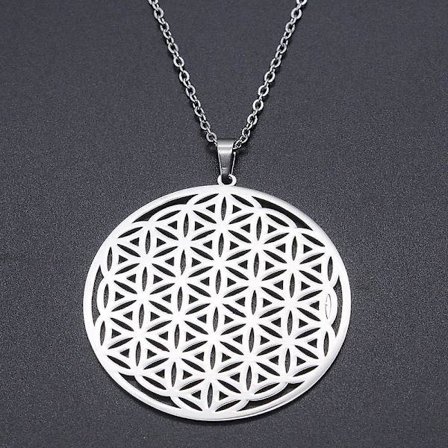 Flower of Life Mode ihåliga halsband i rostfritt stål hängsmycken