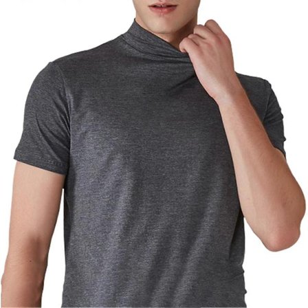 Herre Halvhøy Krage Slim Fit T-skjorte Sommer Casual Kortermet Ensfarget Elastisk Tynn Genser Tee-skjorte