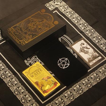 Guldfolie Tarot Guld Stemplet Farvet Tarot Plast PVC Vandtæt Brætspil Spillekort B001 black