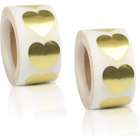 2 rullar 1000 st hjärtklistermärken rulle guld kärlek hjärtförseglingsklistermärken etiketter självhäftande hjärtklistermärken för kuvert 