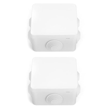 Sæt med 2 samledåser, IP65 i ABS-plast, vandtæt udvendig, hvid, 85 x 85 x 50 mm