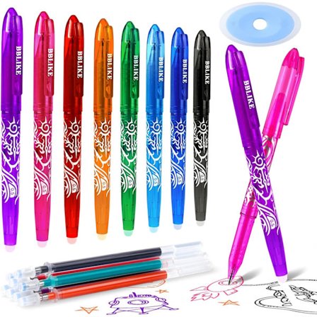 Viskelæderpenne, 8 stk. Viskelæder Rollerball Pen og 8 Kuglepenne Refills, Viskelæder Gel Pen 0,5 mm Spids Friktionskuglepen med Gummi - 8 Farver