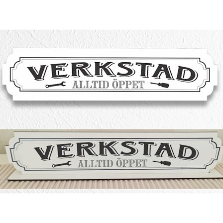 Verkstad vit skylt - Verkstadskylt med stativbasen 350x80mm garage