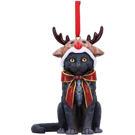 Hengende Reinsdyr-Katt Ornament 9cm, Svart, Jul