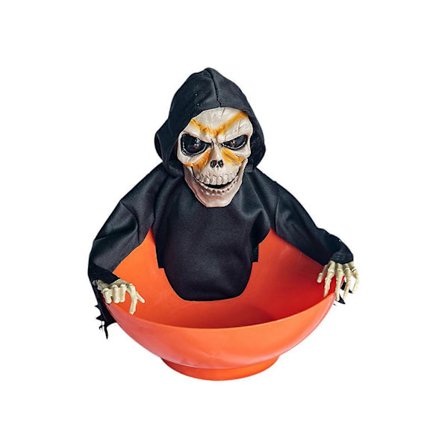 Animert Halloween Skallebolle - Plast Skalle Godteribolle Med Bevegelig Skjeletthånd - Bevegelsesaktivert Halloween Skalle Godteribolle