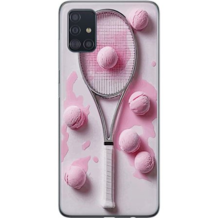 Kompatibelt Mobilskal till Samsung Samsung Galaxy A51 Rosa glasskulor och tennisrack i en kreativ stillbild med lekfull popkänsla och modern design s