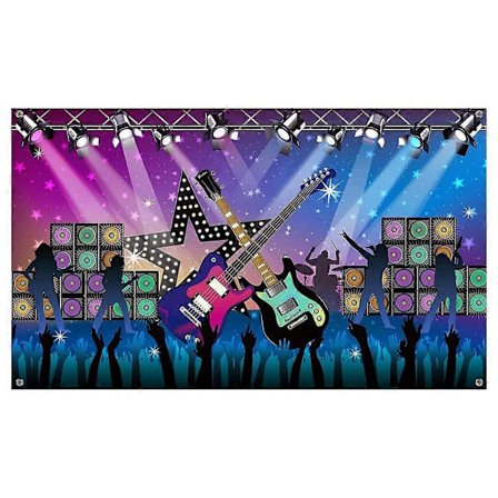Karaoke Party Dekorationer Tillbehör, Stor Tyg Rockstjärna Semester Party Bakgrundsbanderoll för Rock N Roll Party