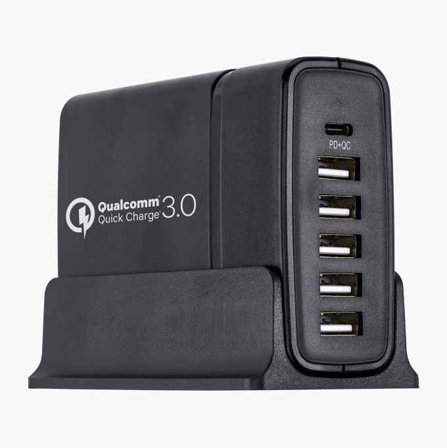 USB-laddstation med 6 utgångar Typ A C PD och QC 3.0 59 W