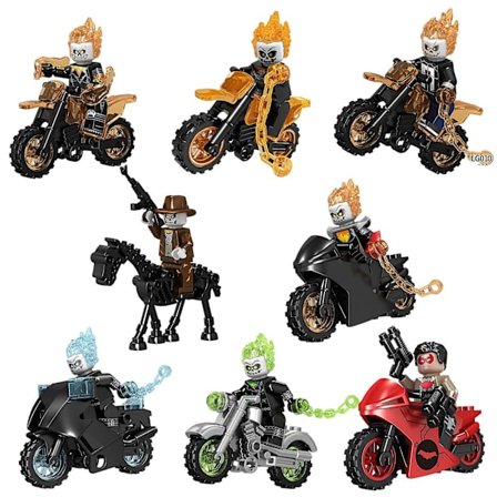 16 stk/sett Ghost Rider Minifigurer Byggestein Action Figurer med Mount Black Panther Red Hood Motorcycle Soul