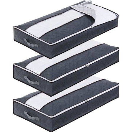Oppbevaringspose under sengen, 3-pakning, 90L stor sammenleggbar oppbevaringsboks i non-woven, oppbevaringsvesker for dyner, tepper, puter, leker, 