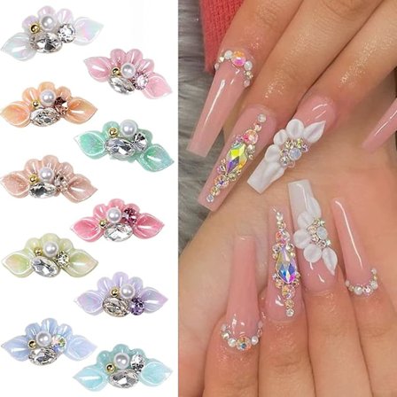 20 kpl Kukka Kynsikoristeet Akryylikynsiin, 3d Kynsikoristeet Kukilla Helmillä, Kynsien Koristelu Tarvikkeet,diy Manikyyri Tarvikkeet