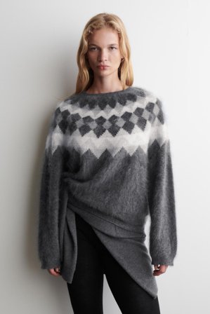 COS Women's Fair Isle Brushed Cashmere Jumper in Grey