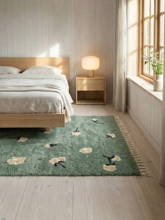 Linnea Kinderteppich 100X160 Klein Grün Blumen