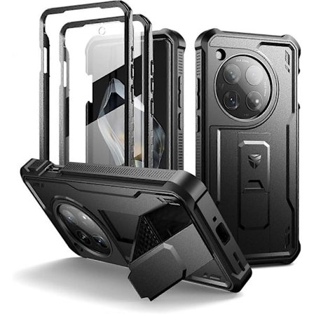 Kompatibel med OnePlus 12 Skal, [Inbyggt Skärmskydd & Ställ] Kraftigt Militärklassat Skydd Stöttåligt Skal Svart-Perfekt