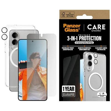 CARE by PanzerGlass 3in1 Etui + Privacy Glass + Lens for Samsung Galaxy S25 Edge - transparent