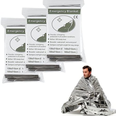 Overlevelses-/Rednings-/Førstehjælps-tæpper - Isolerede, Reflekterende, Sølv
