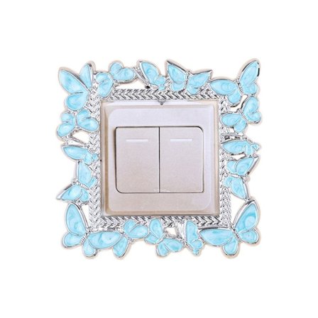 Enkelt lysafbryderdæksel Stikkontakt Surroundramme BLÅ&SØLV