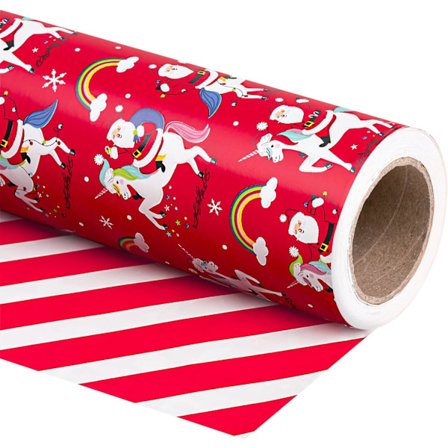 Vändbart julklappspapper - minirulle - 17 tum x 33 fot - röd Claus