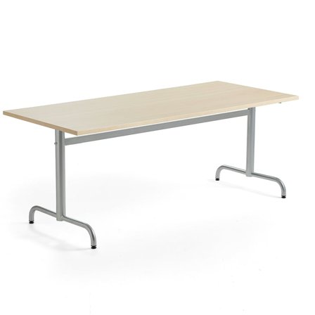 Bord PLURAL, 1800x800x720 mm, støjreducerende højtrykslaminat, birk, sølv
