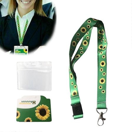 10 stk. halsrem solsikke lanyard med sikkerhedsspænde + plastik ID-badgeholder