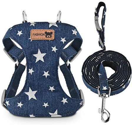 Jeans Hundsele med Koppel Set Stjärnor för Små Mellanstora Hundar Kläder Kappa Teddy Terrier Valp Husdjurstillbehör[D]