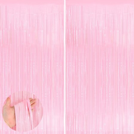 Pastellrosa 2-pack metallisk glitterfolie fransgardiner, 1 m x 2 m, rosa streamers för fest, dörrstreamers festdekorationer, feststreamers för 