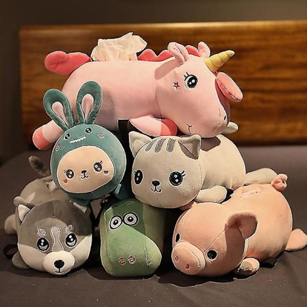 Kawaii Bil Pig Husky Katt Håndkle Plussj Dyr Boks Hjem Sofa Vev Holder Serviett Etui Lomme Plushie