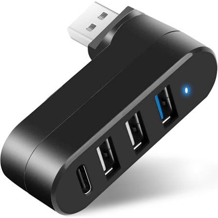 Usb C Hub Multiport Adapter, 4-Port [90°/180° Graders Rotationsbar], Med 1 Usb C Port (Svart)
